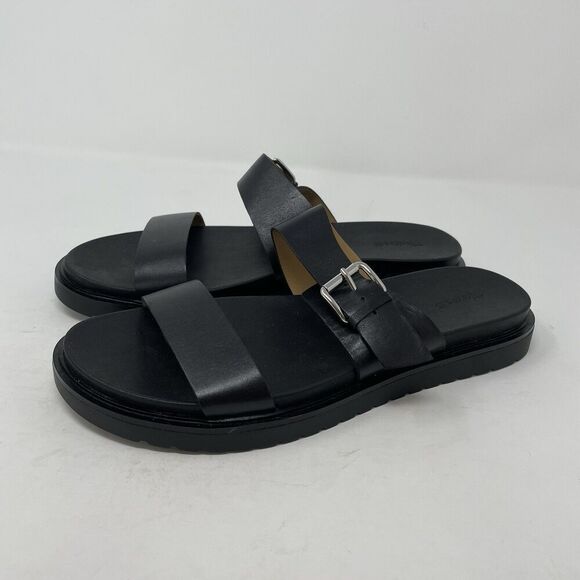 MADEWELL The Dee Slide Sandals Women 10 Black Leather NEW Double Strap NP292 - Picture 3 of 12